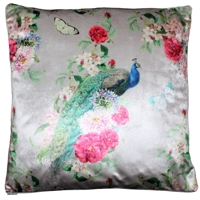 Velvet Peacock & Butterfly Cushion Cover Plain Back 16
