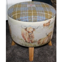 Large 40x40x40cm STORAGE Stool/Footstool Gold/Blue Check Harris Tweed & Voyage Maison Highland Cow