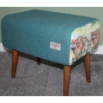 Large Rectangular Aqua Harris Tweed and Voyage Maison Heilan Herd, Highland Cow covered Footstool