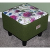 MEDIUM Square Footstool FAUX LEATHER Thistle with Green Harris Tweed