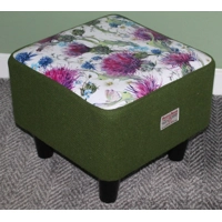 MEDIUM Square Footstool FAUX LEATHER Thistle with Green Ha..