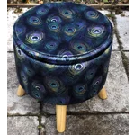 Large 40x40x40cm STORAGE Stool/Footstool Navy Peacock Velvet