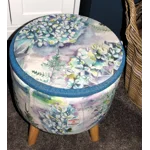 Large 40x40x40cm STORAGE Stool/Footstool Blue Herringbone Harris Tweed Voyage Hydrangea
