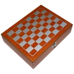 Harris Tweed Covered 6oz Hipflask In Wooden Chess Set Box With 4 Cups & Funnel