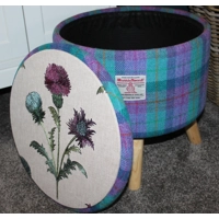 Large 40x40x40cm STORAGE Stool/Footstool Purple Turquoise Check Harris Tweed & Thistle