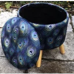 Large 40x40x40cm STORAGE Stool/Footstool Navy Peacock Velvet