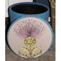 Large 40x40x40cm STORAGE Stool/Footstool Turquoise Purple Blue Harris Tweed Voyage Thistle
