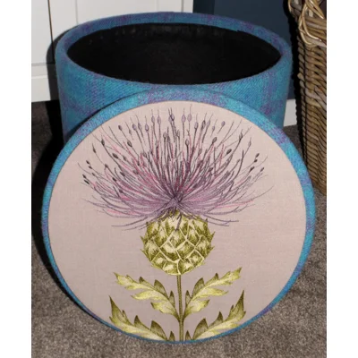 Large 40x40x40cm STORAGE Stool/Footstool Turquoise Purple Blue Harris Tweed Voyage Thistle