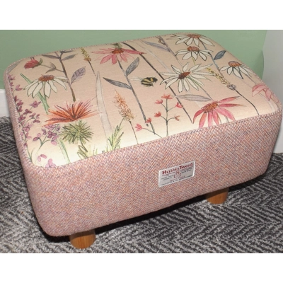 MEDIUM 40x30x25cm Rectangular Footstool Pink Barleycorn Harris Tweed & Voyage Hermione Blush MEDIUM 40x30x25cm Rectangular Footstool Pink Barleycorn Harris Tweed & Voyage Hermione Blush