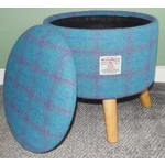 Large 40x40x40cm STORAGE Stool/Footstool Turquoise Purple Blue Harris Tweed Voyage Thistle