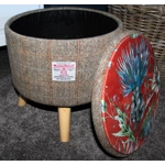 Large 40x40x40cm STORAGE Stool/Footstool Herringbone Check Harris Tweed Voyage Maison Velvet Thistle