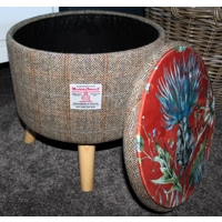 Large 40x40x40cm STORAGE Stool/Footstool Herringbone Check Harris Tweed Voyage Maison Velvet Thistle