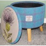 Large 40x40x40cm STORAGE Stool/Footstool Turquoise Purple Blue Harris Tweed Voyage Thistle