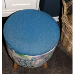 Large 40x40x40cm STORAGE Stool/Footstool Blue Herringbone Harris Tweed Voyage Hydrangea