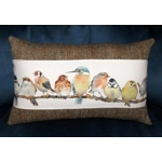 Herringbone Check Harris Tweed Cushion with Laura Ashley Garden Birds Fabric - Cushion Pad included