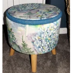 Large 40x40x40cm STORAGE Stool/Footstool Blue Herringbone Harris Tweed Voyage Hydrangea
