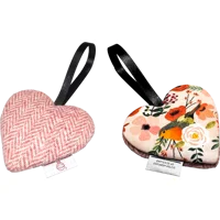 Pink Herringbone HARRIS TWEED & Christmas Robin Hanging Heart Decoration, Door Hanger