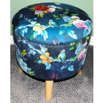Large 40x40x40cm STORAGE Stool/Footstool Floral Hummingbird Velvet