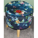 Large 40x40x40cm STORAGE Stool/Footstool Floral Hummingbird Velvet