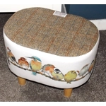 OVAL 40x30x30cm Footstool Herringbone Check Harris Tweed & Laura Ashley Garden Birds