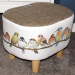 OVAL 40x30x30cm Footstool Herringbone Check Harris Tweed & Laura Ashley Garden Birds