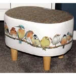OVAL 40x30x30cm Footstool Herringbone Check Harris Tweed & Laura Ashley Garden Birds