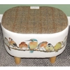 OVAL 40x30x30cm Footstool Herringbone Check Harris Tweed & Laura Ashley Garden Birds