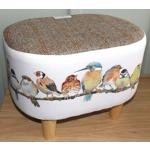 OVAL 40x30x30cm Footstool Herringbone Check Harris Tweed & Laura Ashley Garden Birds
