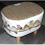 OVAL 40x30x30cm Footstool Herringbone Check Harris Tweed & Laura Ashley Garden Birds