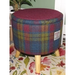 Large 40x40x40cm STORAGE Stool/Footstool Pink, Yellow & Blue Check Harris Tweed
