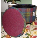 Large 40x40x40cm STORAGE Stool/Footstool Pink, Yellow & Blue Check Harris Tweed