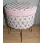 Small Storage Footstool with 4 Hairpin Legs 32cm(D) x 37cm(H)) Pink Harris Tweed