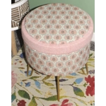 Small Storage Footstool with 4 Hairpin Legs 32cm(D) x 37cm(H)) Pink Harris Tweed