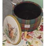 Large 40x40x40cm STORAGE Stool/Footstool Green, Red & Mustard Yellow Check Harris Tweed Highland Cow