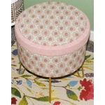 Small Storage Footstool with 4 Hairpin Legs 32cm(D) x 37cm(H)) Pink Harris Tweed