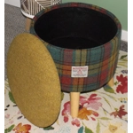 Large 40x40x40cm STORAGE Stool/Footstool Green, Red & Mustard Yellow Check Harris Tweed Highland Cow