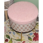Small Storage Footstool with 4 Hairpin Legs 32cm(D) x 37cm(H)) Pink Harris Tweed