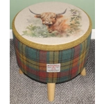 Large 40x40x40cm STORAGE Stool/Footstool Green, Red & Mustard Yellow Check Harris Tweed Highland Cow