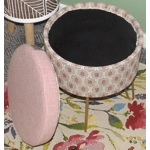 Small Storage Footstool with 4 Hairpin Legs 32cm(D) x 37cm(H)) Pink Harris Tweed