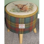Large 40x40x40cm STORAGE Stool/Footstool Green, Red & Mustard Yellow Check Harris Tweed Highland Cow