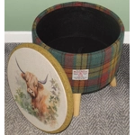 Large 40x40x40cm STORAGE Stool/Footstool Green, Red & Mustard Yellow Check Harris Tweed Highland Cow