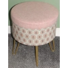 Small Storage Footstool with 4 Hairpin Legs 32cm(D) x 37cm(H)) Pink Harris Tweed