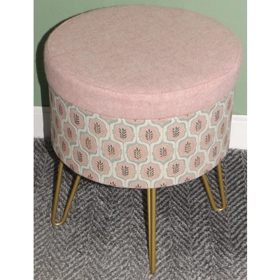 Small Storage Footstool with 4 Hairpin Legs 32cm(D) x 37cm(H)) Pink Harris Tweed