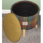 Large 40x40x40cm STORAGE Stool/Footstool Green, Red & Mustard Yellow Check Harris Tweed Highland Cow