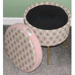 Small Storage Footstool with 4 Hairpin Legs 32cm(D) x 37cm(H)) Pink Harris Tweed