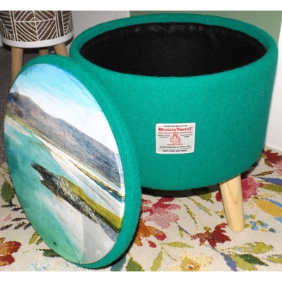 Large 40x40x40cm STORAGE Footstool Green Harris Tweed Isle of Harris