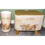 RECTANGULAR 40x26x35cm Footstool Mustard Harris Tweed & Voyage Highland Cow