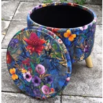 Large 40x40x40cm STORAGE Stool/Footstool Meadow Flowers Butterflies Velvet