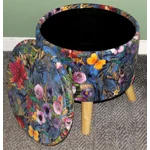 Large 40x40x40cm STORAGE Stool/Footstool Meadow Flowers Butterflies Velvet