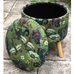 Large 40x40x40cm STORAGE Stool/Footstool Green Velvet Dragonfly